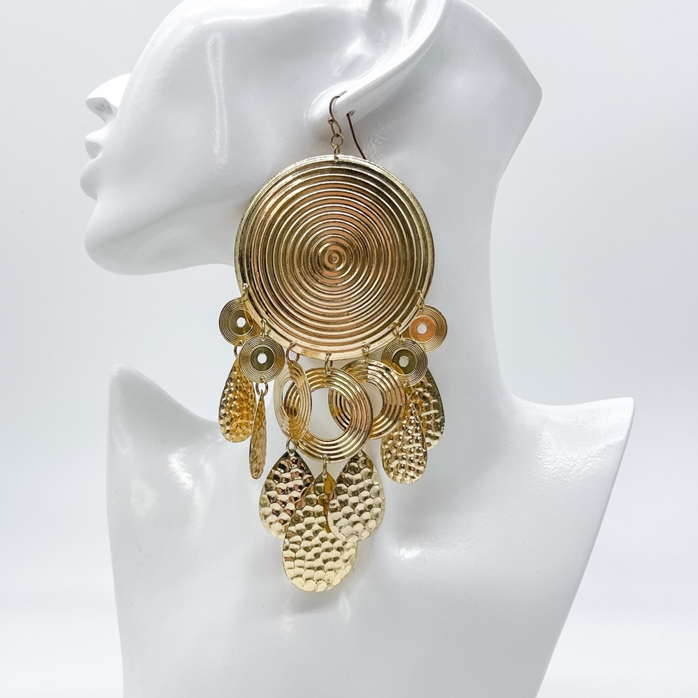 Oversized Round Shape Art Deco Statement Earrings… - image 1